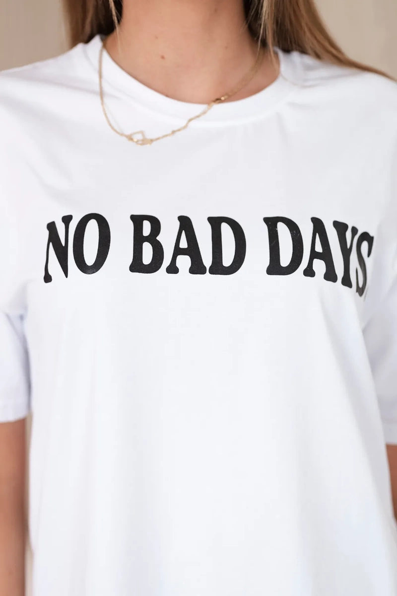 BALTS KOKVILNAS T-KREKLS "NO BAD DAYS"