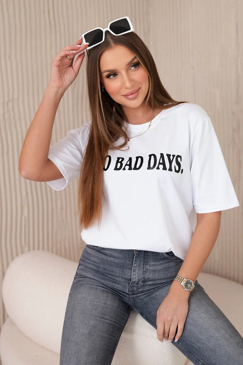 BALTS KOKVILNAS T-KREKLS "NO BAD DAYS"