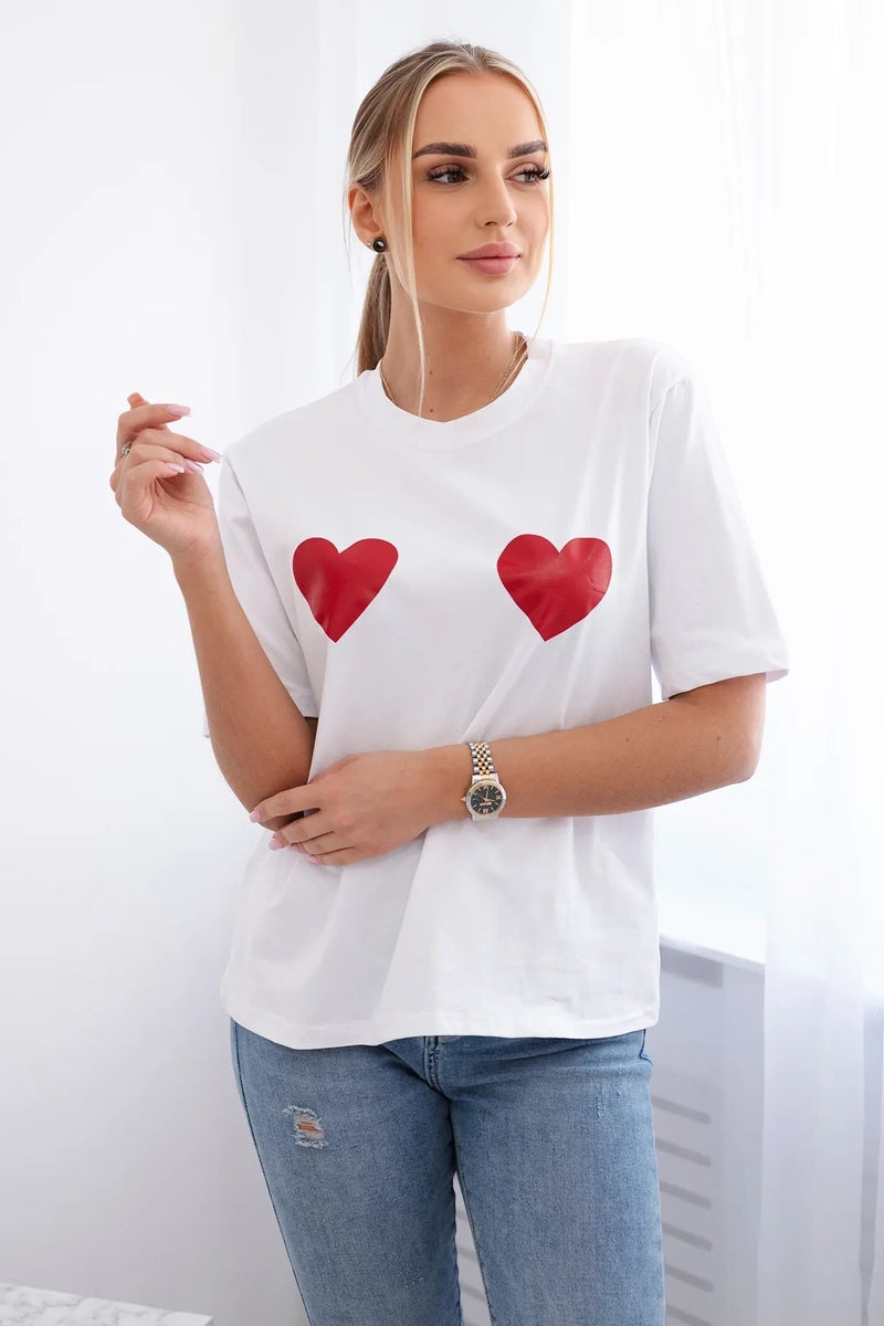 BALTS KOKVILNAS T-KREKLS AR SIRSNIŅĀM